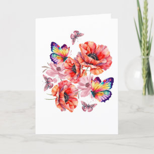 Carte De Remerciements Papillons et fleurs de pavot