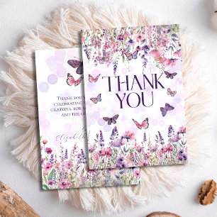 Carte De Remerciements Papillons et fleurs sauvages rose violet fantaisis