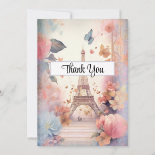 Carte De Remerciements Papillons et fleurs Tour Eiffel