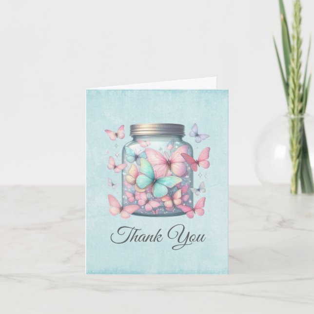 Carte De Remerciements Papillons Fantaisistes dans un Pot (Devant)