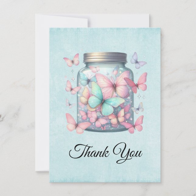 Carte De Remerciements Papillons Fantaisistes dans un Pot (Devant)