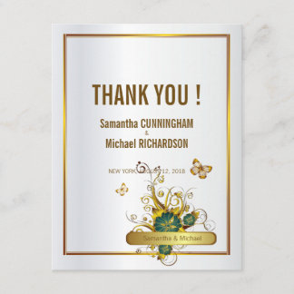Carte De Remerciements papillons floraux de luxe d'or de la fleur 4.25x