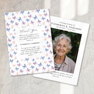 Carte De Remerciements Papillons Lilac Bleu Sympathie Photo Funérailles