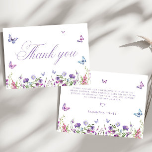 Carte De Remerciements Papillons Modernes Floraux Fête de Mariage Violet