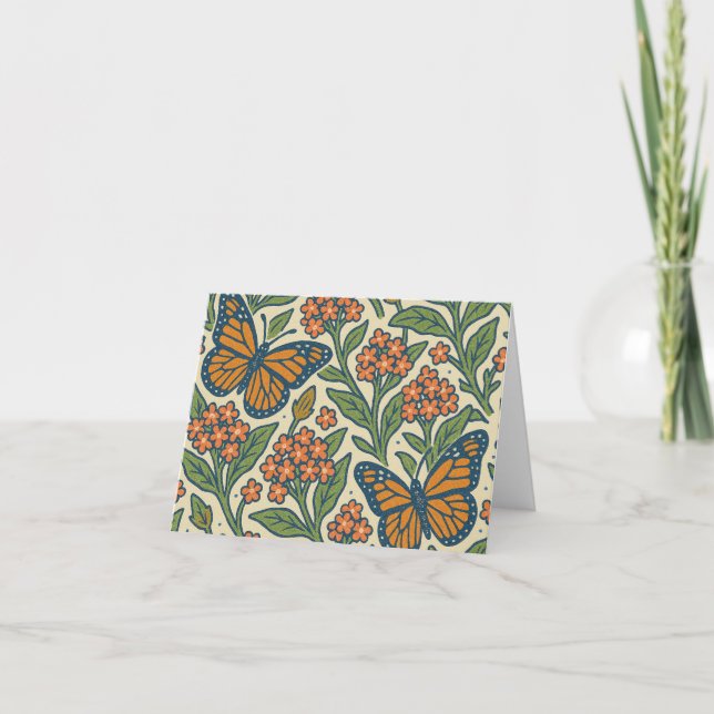 Carte De Remerciements Papillons monarques et fleurs d'algues (Devant)