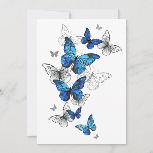 Carte De Remerciements Papillons Morpho Volants Bleus (Devant)
