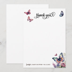 Carte De Remerciements Papillons rose pourpre   Baby shower floral