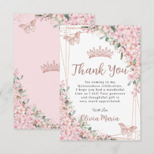 Carte De Remerciements Papillons Roses en fleurs de cerisier Quinceañera