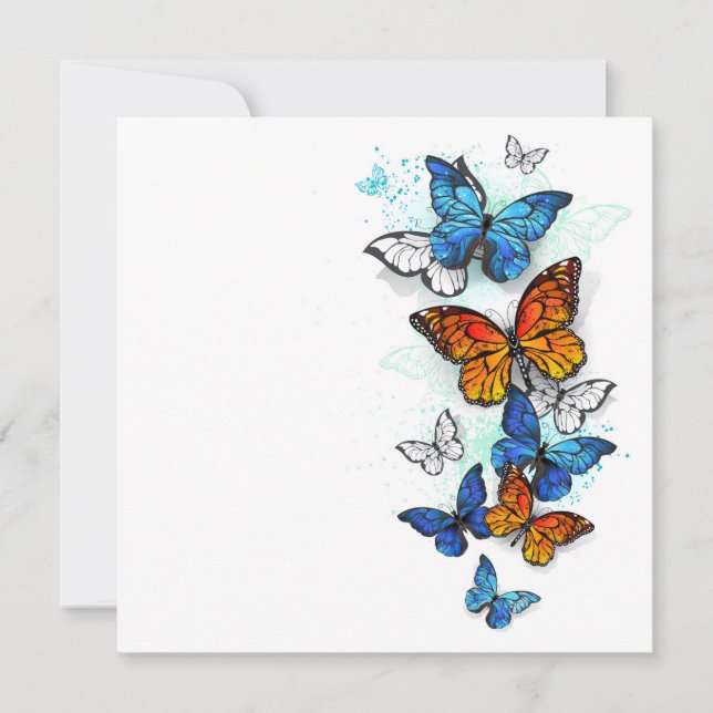Carte De Remerciements Papillons volants Morpho et Monarch (Devant)