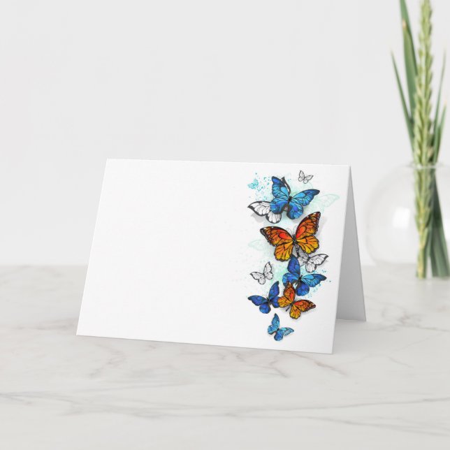 Carte De Remerciements Papillons volants Morpho et Monarch (Devant)