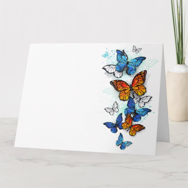 Carte De Remerciements Papillons volants Morpho et Monarch (Devant)