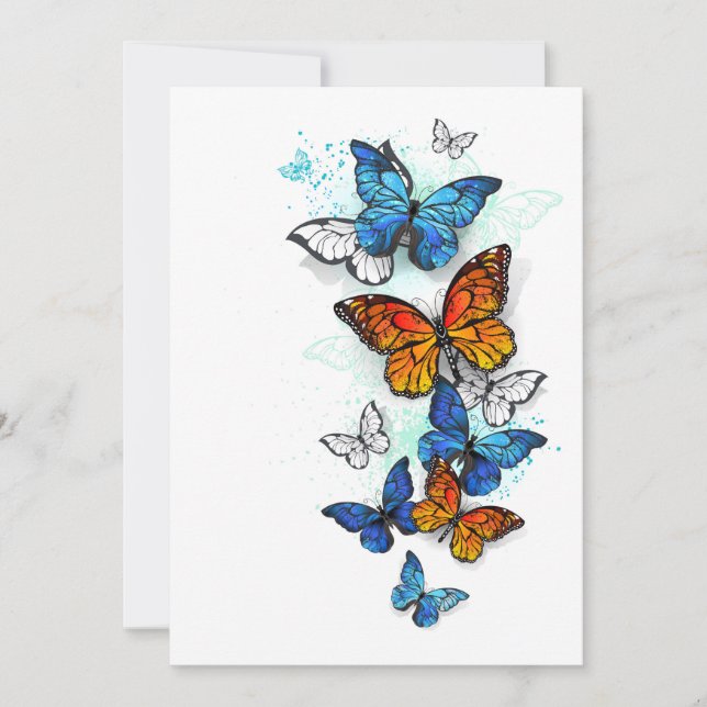 Carte De Remerciements Papillons volants Morpho et Monarch (Devant)