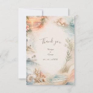 Carte De Remerciements Paradis de Coquillages de Mariage Côtiers Romantiq