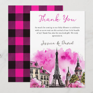 Carte De Remerciements Paris Français Bonjour Bebe Baby shower noir rose