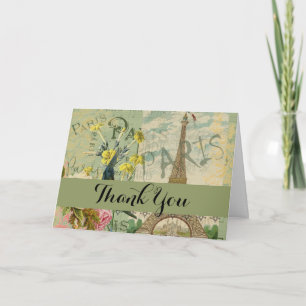 Carte De Remerciements Paris France Voyage Vintage Art Antique Peinture