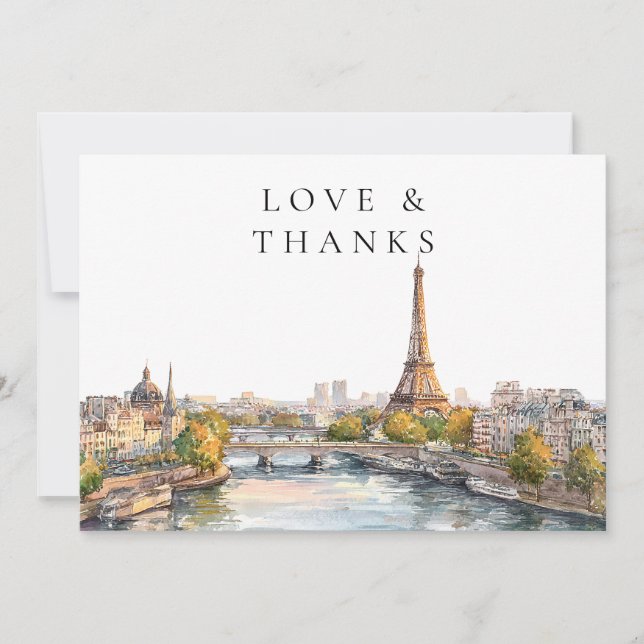 Carte De Remerciements Paris France Watercolor Wedding Photo (Devant)
