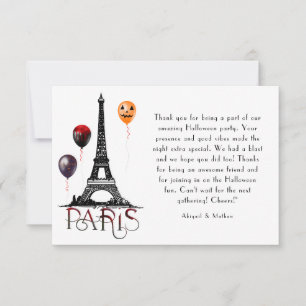 Carte De Remerciements Paris, Tour Eiffel et Ballons d'Halloween gothique