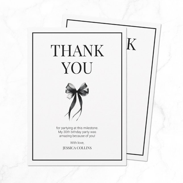 Carte De Remerciements Parlez 30 à moi Noir et Blanc Trente Anniversaire (Talk 30 to Me Black and White Thirty Birthday Thank You Card)