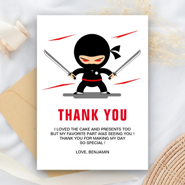 Carte De Remerciements Parti Anniversaire de enfant guerrier Ninja (Créateur téléchargé)