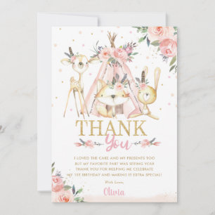 Carte De Remerciements Parti d'anniversaire de la tribu Boho de Cute Wood