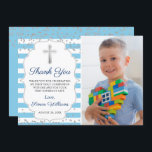 Carte De Remerciements Parties scintillant Argent Lumière Bleu Photo Prem<br><div class="desc">Parties scintillant Argent Lumière Bleu Photo Première Communion Carte de remerciements</div>