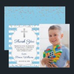 Carte De Remerciements Parties scintillant Argent Lumière Bleu Photo Prem<br><div class="desc">Parties scintillant Argent Lumière Bleu Photo Première Communion Carte de remerciements</div>