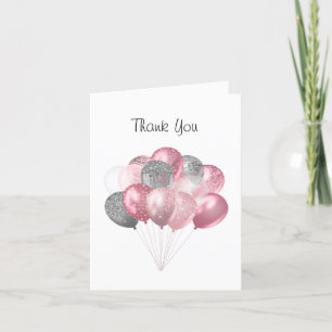 Carte De Remerciements Parties scintillant Balloon Bunch rose et argent