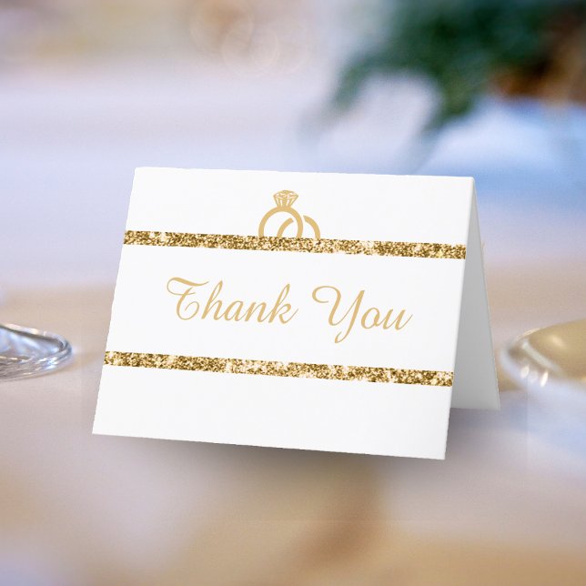 Carte De Remerciements Parties scintillant blanche et or Monogramme Maria (White & Gold Glitter Monogram Initial Wedding Thank You Card)