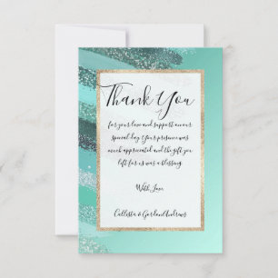 Carte De Remerciements Parties scintillant bleu vert Aquamarine Brosses p