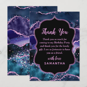 Carte De Remerciements Parties scintillant bleue et violette marine Agate
