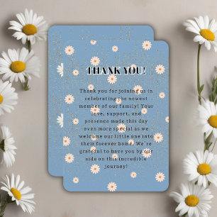 Carte De Remerciements Parties scintillant bleue Golden Daisy Baby shower