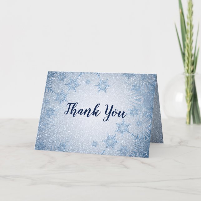 Carte De Remerciements Parties scintillant Blue Snowflakes mariage hiver  (Devant)