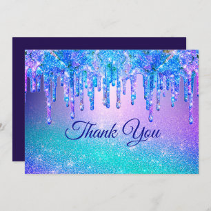 Carte De Remerciements Parties scintillant chic bleu violet ombre goutte