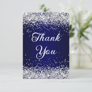 Carte De Remerciements Parties scintillant d'argent Marine Blue Ombre 40e