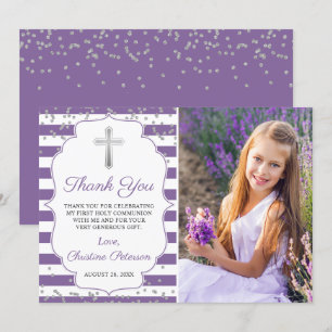 Carte De Remerciements Parties scintillant d'argent Purple Stripes premiè