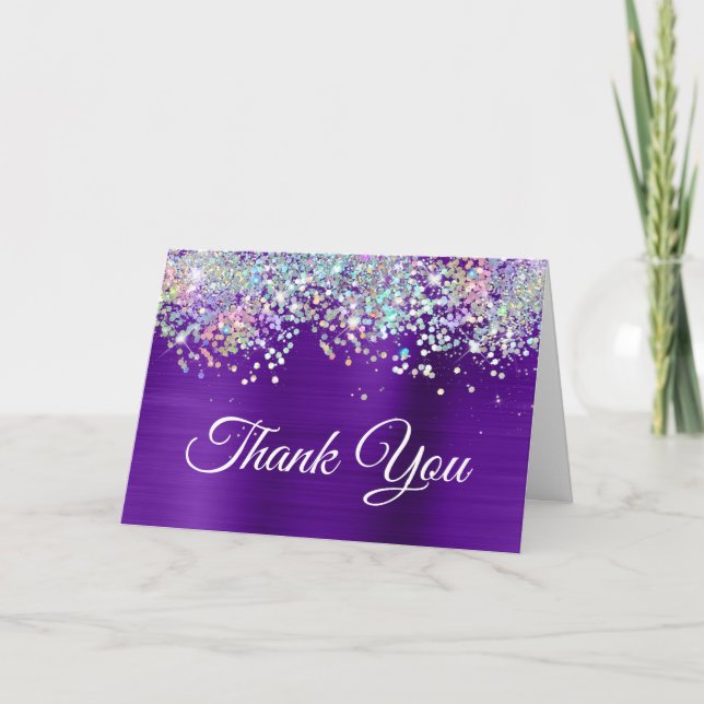 Carte De Remerciements Parties scintillant de l'Holo Foil Purple Indigo (Devant)