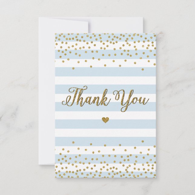 Carte De Remerciements Parties scintillant d'or bleu clair Baby shower ga (Devant)