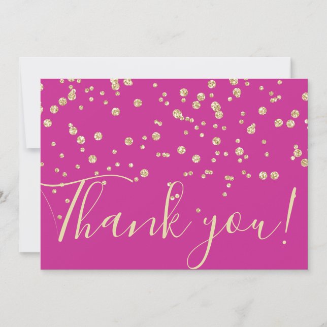 Carte De Remerciements Parties scintillant d'or Chic Confetti Fuschia Typ (Devant)