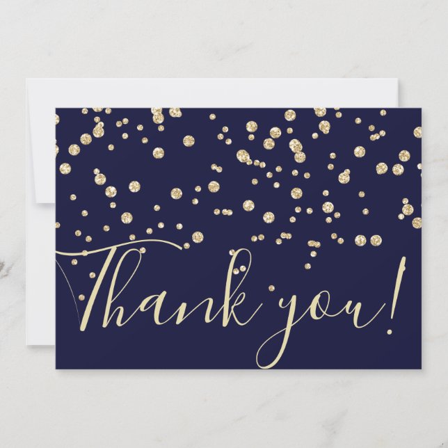 Carte De Remerciements Parties scintillant d'or Chic Confetti Marine Blue (Devant)
