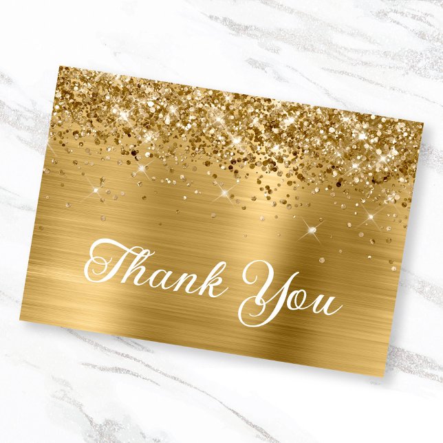 Carte De Remerciements Parties scintillant d'or et Foil 50e anniversaire (Glittery Gold Flat Thank You Card)