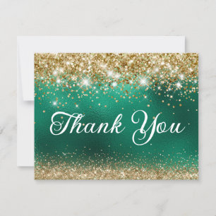 Carte De Remerciements Parties scintillant d'or et huile verte 40e annive
