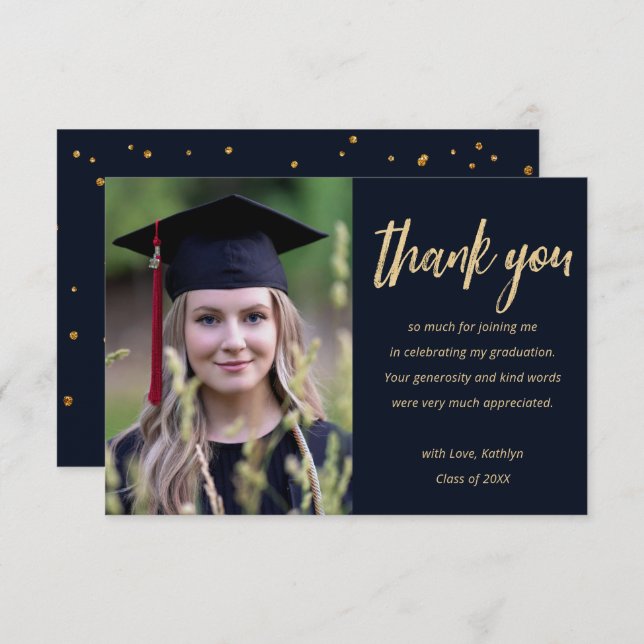 Carte De Remerciements Parties scintillant d'or moderne Diplôme photo per (Devant / Derrière)