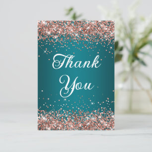 Carte De Remerciements Parties scintillant d'or rose Turquoise foncé 40e 