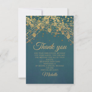 Carte De Remerciements Parties scintillant d'or turquoise Bokeh Anniversa