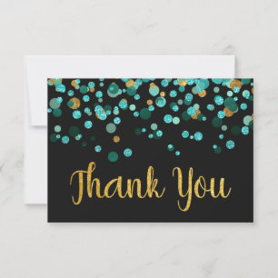 Carte De Remerciements Parties scintillant d'or Turquoise moderne Confett