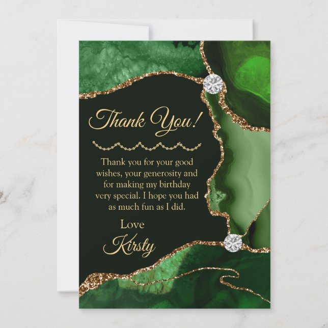 Carte De Remerciements Parties scintillant d'or vert Agate Anniversaire (Devant)