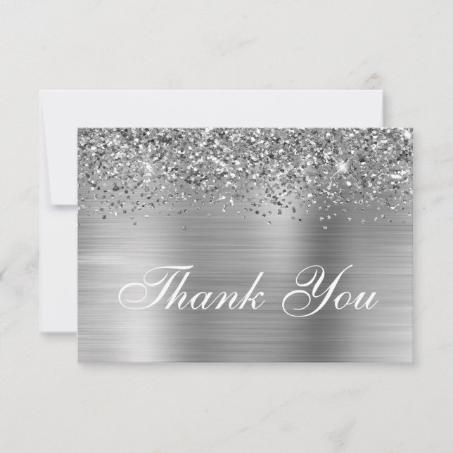 Carte De Remerciements Parties scintillant en argent et Ombre Foil (Devant)