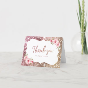 Carte De Remerciements Parties scintillant en or rose étincelante et merc