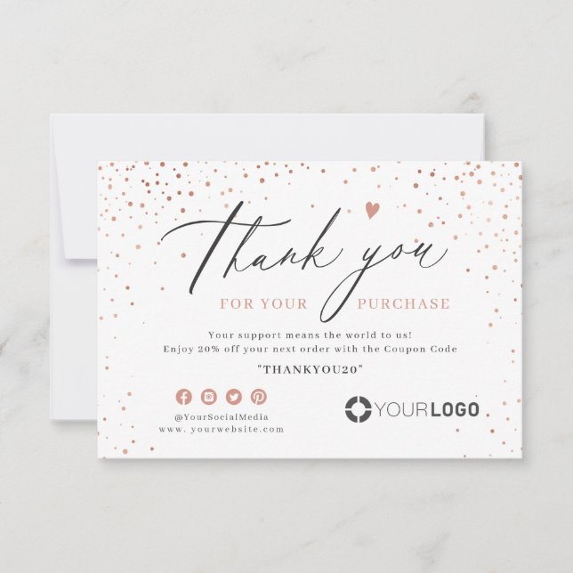 Carte De Remerciements Parties scintillant en or rose script simple logo  (Devant)