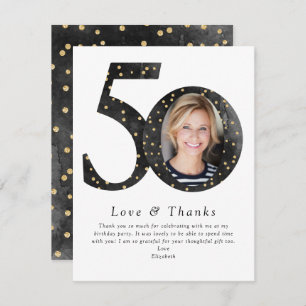 Carte De Remerciements Parties scintillant noire 50 & Fabulous Photo